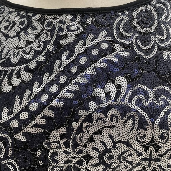 M&Co Black & Silver Sequin Sheer Back Top 12 Evening Party Glam Holiday Cocktail - Picture 10 of 11